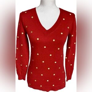 J. Crew Pullover Sweater Metallic Polka Dots Contrasting Color Red Wool Blend L